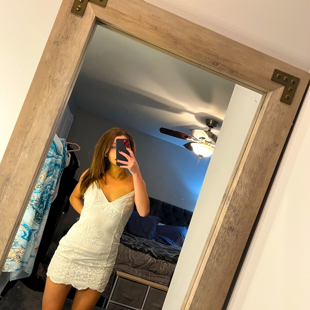 white lace cocktail dress